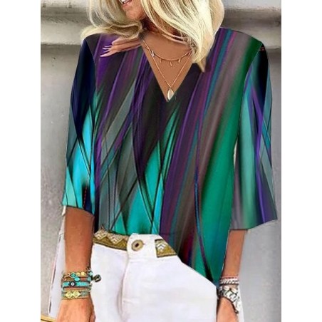 Women's Half Sleeve Blouse Summer Gradient Pattern V Neck Daily Going Out Casual Top Deep Blue