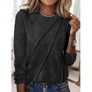 Women's Long Sleeve Tee T-shirt Spring/Fall Plain Crew Neck Daily Going Out Casual Top