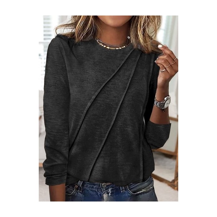 Women's Long Sleeve Tee T-shirt Spring/Fall Plain Crew Neck Daily Going Out Casual Top