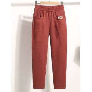 Women's Elastic Waist H-Line Straight Pants Daily Going Out Pants Casual Pocket Stitching Cotton Plain Spring/Fall Pants