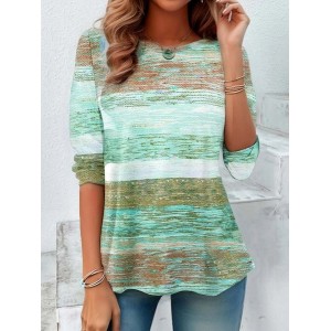 Women's Long Sleeve Tee T-shirt Spring/Fall Color Block Printing Jersey Crew Neck Daily Going Out Vintage Top