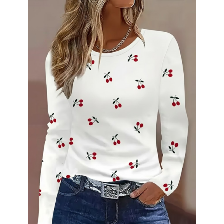 Women Fruit Long Sleeve Tee T-shirt Crew Neck Printing Casual Graphic Tee Spring/Fall Top