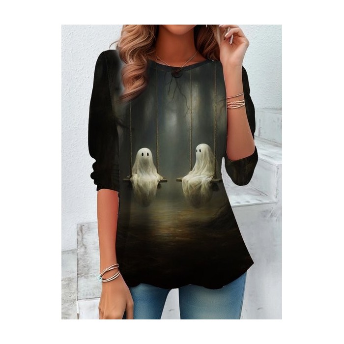 Women's Long Sleeve Tee T-shirt Spring/Fall Halloween Printing Jersey Crew Neck Daily Going Out Vintage Top