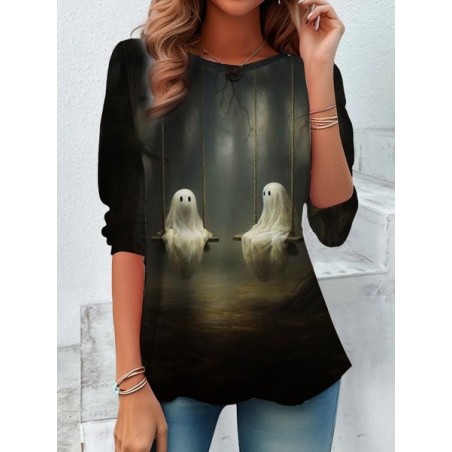 Women's Long Sleeve Tee T-shirt Spring/Fall Halloween Printing Jersey Crew Neck Daily Going Out Vintage Top