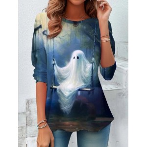 Women's Long Sleeve Tee T-shirt Spring/Fall Halloween Printing Jersey Crew Neck Daily Going Out Vintage Top