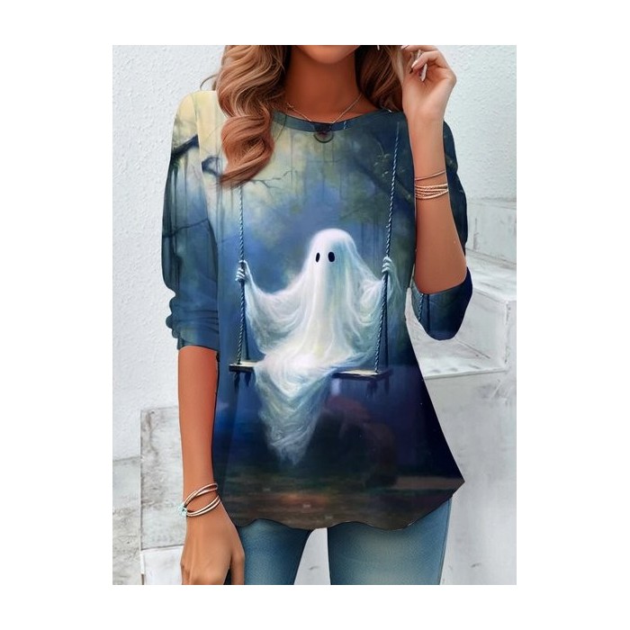 Women's Long Sleeve Tee T-shirt Spring/Fall Halloween Printing Jersey Crew Neck Daily Going Out Vintage Top