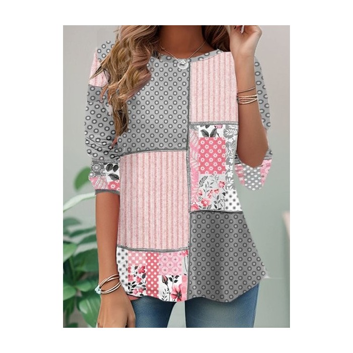 Women's Long Sleeve Tee T-shirt Spring/Fall Geometric Jersey Crew Neck Daily Going Out Casual Top