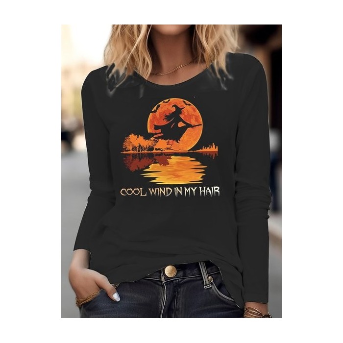 Women's Long Sleeve Blouse Spring/Fall Halloween Printing Jersey Crew Neck Daily Going Out Vintage Top