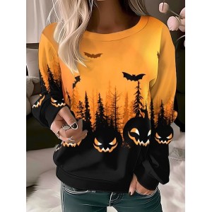 Women's Crew Neck Halloween Casual Spring/Fall Long Sleeve Sweatshirt