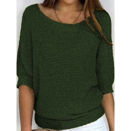 Women's Knitted Boat Neck 3/4 Sleeve Sweater