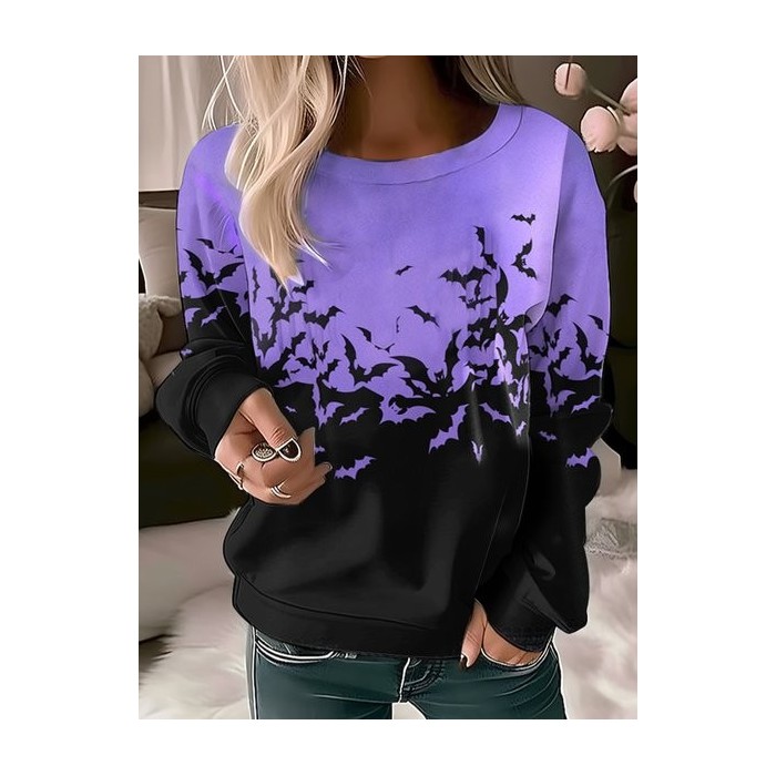 Women's Crew Neck Halloween Casual Spring/Fall Long Sleeve Sweatshirt
