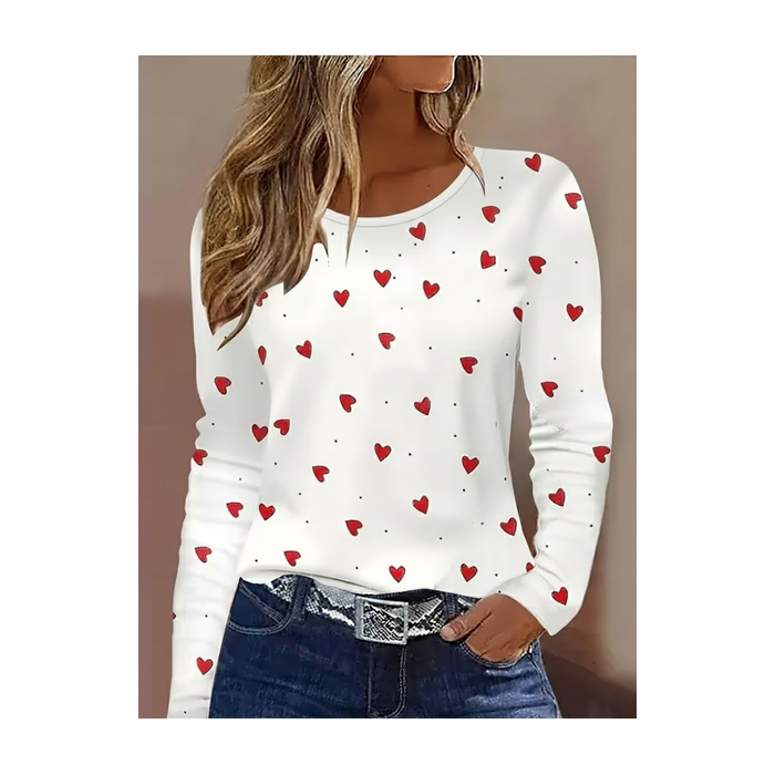 Women Heart/Cordate Long Sleeve Tee T-shirt Crew Neck Printing Casual Graphic Tee Spring/Fall Top