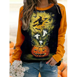 Women's Crew Neck Halloween (pumpkin) Printing Vintage Spring/Fall Long Sleeve Sweatshirt