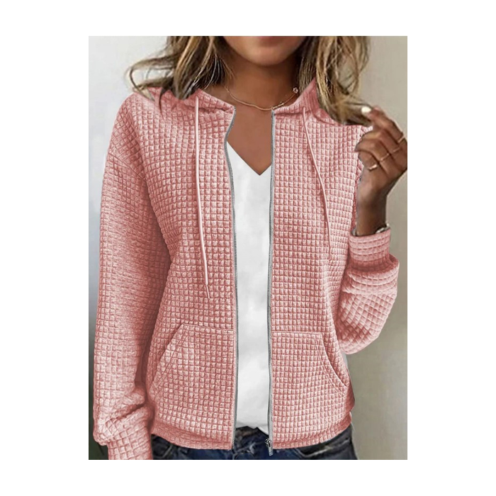 Women's Spring/Fall Outerwear Casual Buttoned Plain Long Sleeve Hoodie Jacket