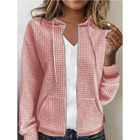 Women's Spring/Fall Outerwear Casual Buttoned Plain Long Sleeve Hoodie Jacket