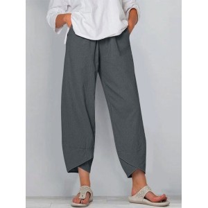 Women's Trousers Elastic Waist Straight Pants Daily Going Out Casual Pocket Stitching Cotton Plain Spring/Fall Pants