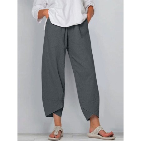 Women's Trousers Elastic Waist Straight Pants Daily Going Out Casual Pocket Stitching Cotton Plain Spring/Fall Pants