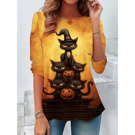 Women's Long Sleeve Tee T-shirt Spring/Fall Halloween Printing Jersey Crew Neck Holiday Going Out Vintage Top