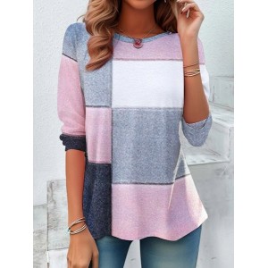 Women's Long Sleeve Tee T-shirt Spring/Fall Color Block Printing Jersey Crew Neck Daily Going Out Vintage Top