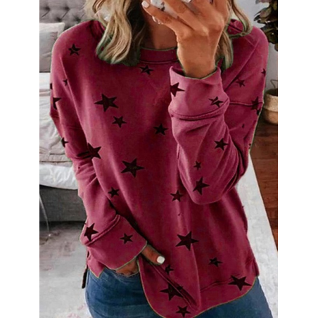 Women's Crew Neck Star Casual Spring/Fall Long Sleeve Sweatshirt