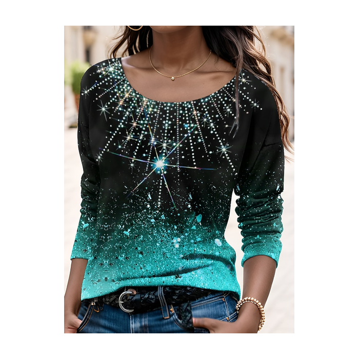 Women's Long Sleeve Tee T-shirt Spring/Fall Ombre Jersey Crew Neck Daily Going Out Casual Top