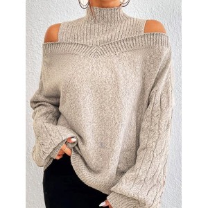 Women's Spring/Fall Plain Casual Balloon Sleeve Long Sleeve Turtleneck Wool/Knitting Sweater