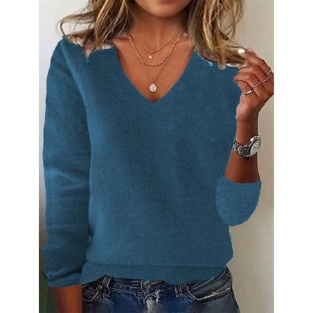 Women's Spring/Fall Plain Casual Long Sleeve V Neck Yarn/Wool Yarn Sweater