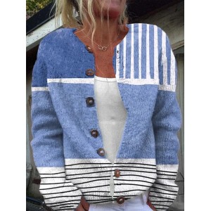 Women's Casual Spring/Fall Striped Buttoned Cardigan
