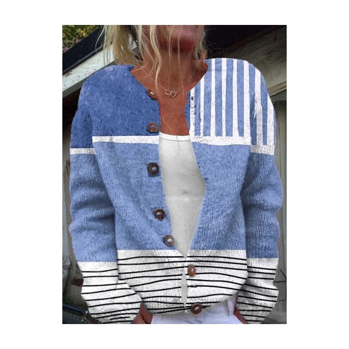 Women's Casual Spring/Fall Striped Buttoned Cardigan