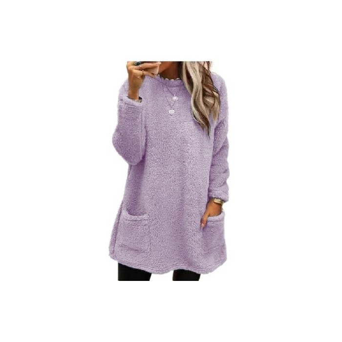 Women's Long Sleeve Spring/Fall Plain Fluff/Granular Fleece Fabric Dress Crew Neck Daily Going Out Casual Midi H-Line