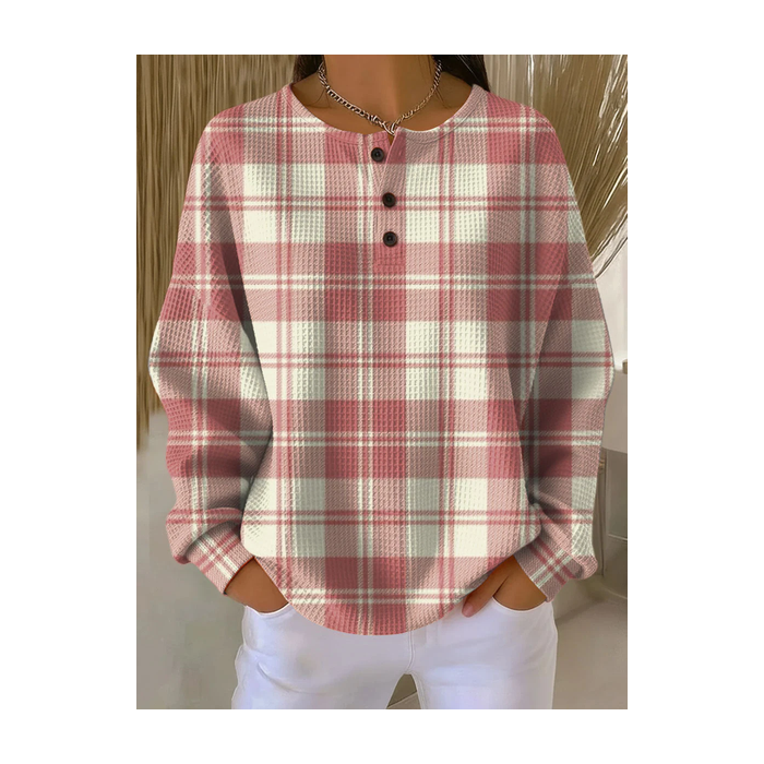 Women Plaid Crew Neck Printing Casual Spring/Fall Long Sleeve Sweatshirt