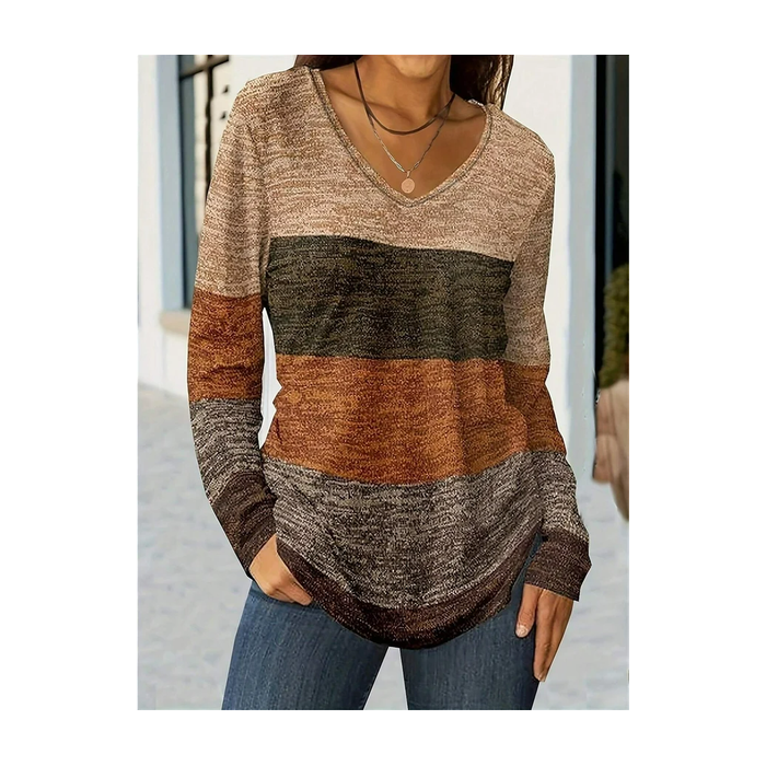 Women's Long Sleeve Blouse Spring/Fall Color Block Printing V Neck Holiday Going Out Casual Top