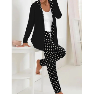Women's Polka Dots Daily Going Out Two Piece Set Long Sleeve Casual Spring/Fall Coat With Pants Matching Set