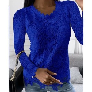 Women's Long Sleeve Blouse Spring/Fall Plain Lace Daily Going Out Casual Top