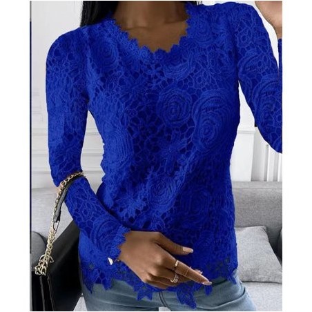 Women's Long Sleeve Blouse Spring/Fall Plain Lace Daily Going Out Casual Top