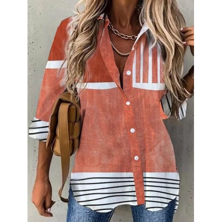 Women's Long Sleeve Shirt Spring/Fall Striped Shirt Collar Daily Going Out Casual Top