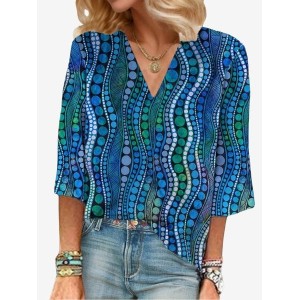 Women's Three Quarter Sleeve Blouse Spring/Fall Abstract V Neck Daily Going Out Casual Top