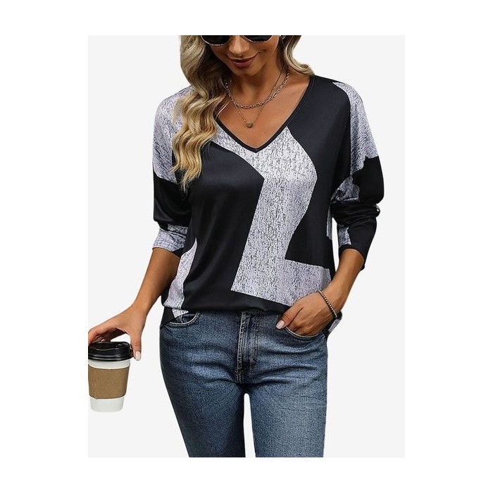 Women's Long Sleeve Tee T-shirt Spring/Fall Colorblock Jersey V Neck Daily Going Out Casual Top