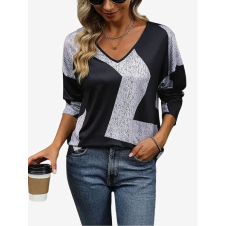 Women's Long Sleeve Tee T-shirt Spring/Fall Colorblock Jersey V Neck Daily Going Out Casual Top