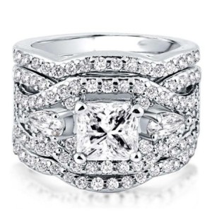 Italo Princess Cut Three Stone 3PC Wedding Set Engagement Ring Set
