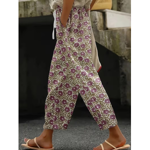 Women Floral Long Pants Casual Spring/Fall Trousers