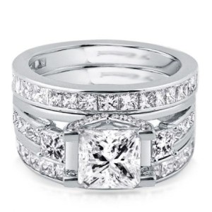 Italo Three Stone Created White Sapphire 3PC Wedding Set