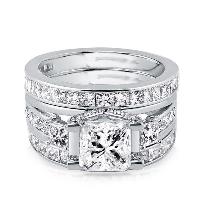 Italo Three Stone Created White Sapphire 3PC Wedding Set