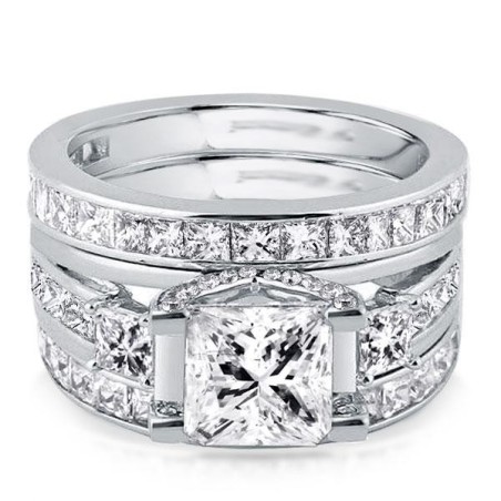 Italo Three Stone Created White Sapphire 3PC Wedding Set