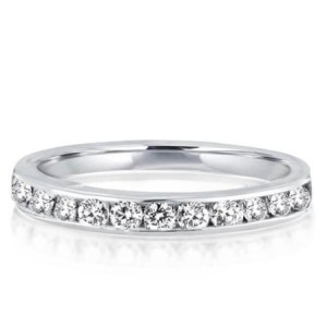 Round Cut Channel Set Half Eternity Wedding Band For Women