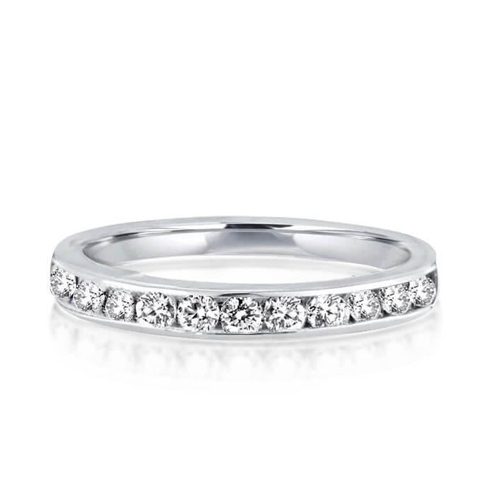 Round Cut Channel Set Half Eternity Wedding Band For Women