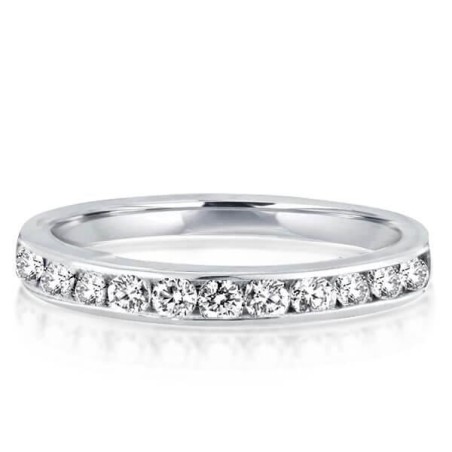 Round Cut Channel Set Half Eternity Wedding Band For Women