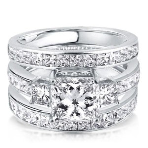 Italo Three Stone Created White Sapphire 3PC Wedding Set