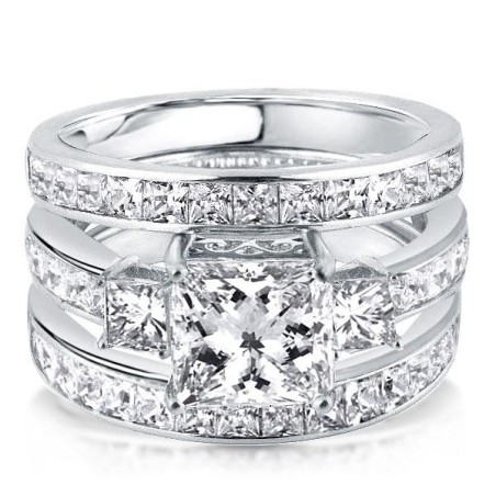 Italo Three Stone Created White Sapphire 3PC Wedding Set