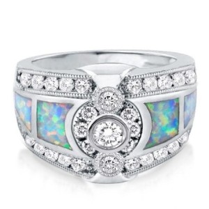 Italo Milgrain Vintage Ring Opal Wedding Band For Women